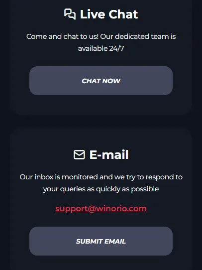 Winorio Casino Online Helpdesk